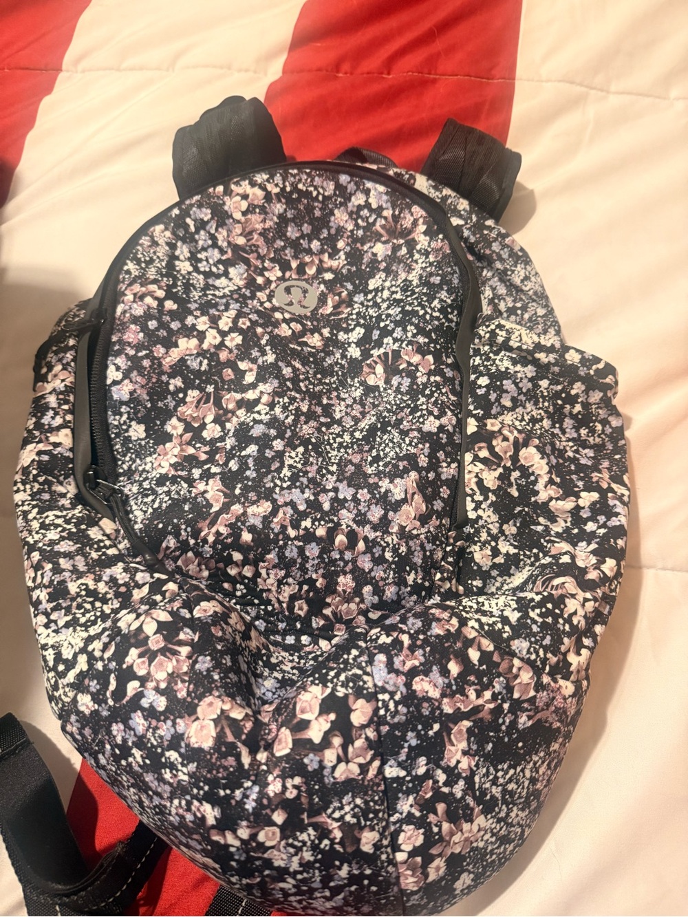lululemon athletica Black Floral Backpack with Pink Accents